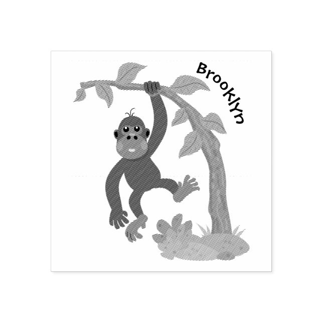 Cute lycklig baby gorilla tecknad illustration stämpel (Tryck)