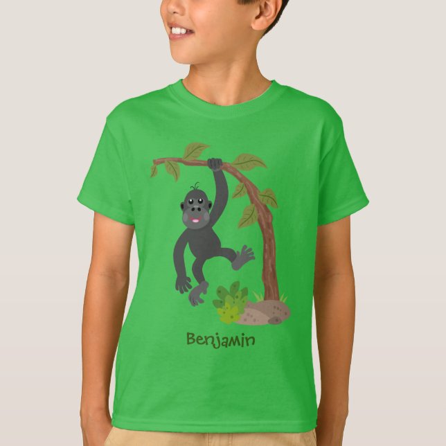 Cute lycklig baby gorilla tecknad illustration t shirt (Framsida)