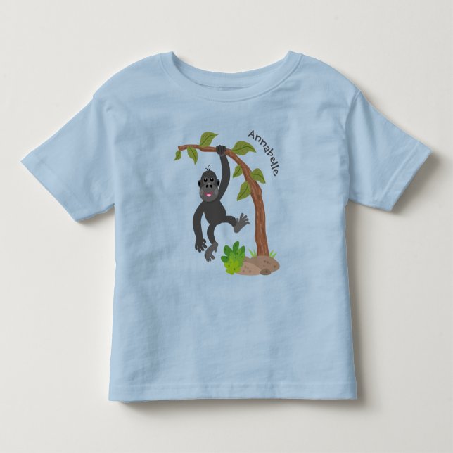 Cute lycklig baby gorilla tecknad illustration t shirt (Framsida)