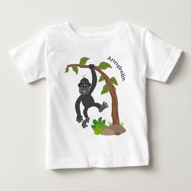 Cute lycklig baby gorilla tecknad illustration t shirt (Framsida)
