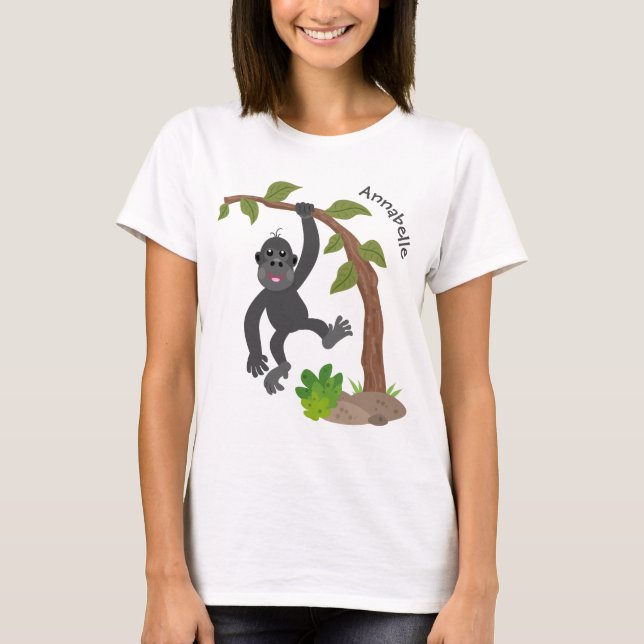 Cute lycklig baby gorilla tecknad illustration t shirt (Framsida)