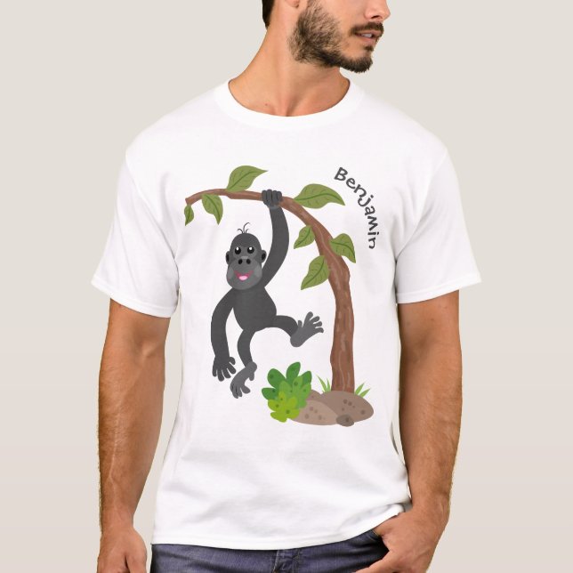 Cute lycklig baby gorilla tecknad illustration t shirt (Framsida)