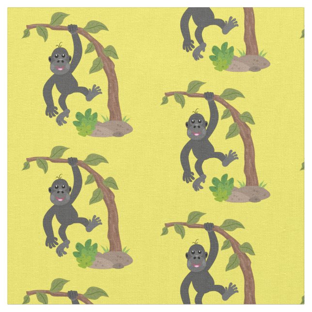 Cute lycklig baby gorilla tecknad illustration tyg (Närbild)