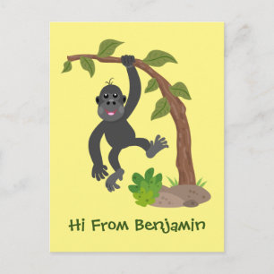Cute lycklig baby gorilla tecknad illustration vykort