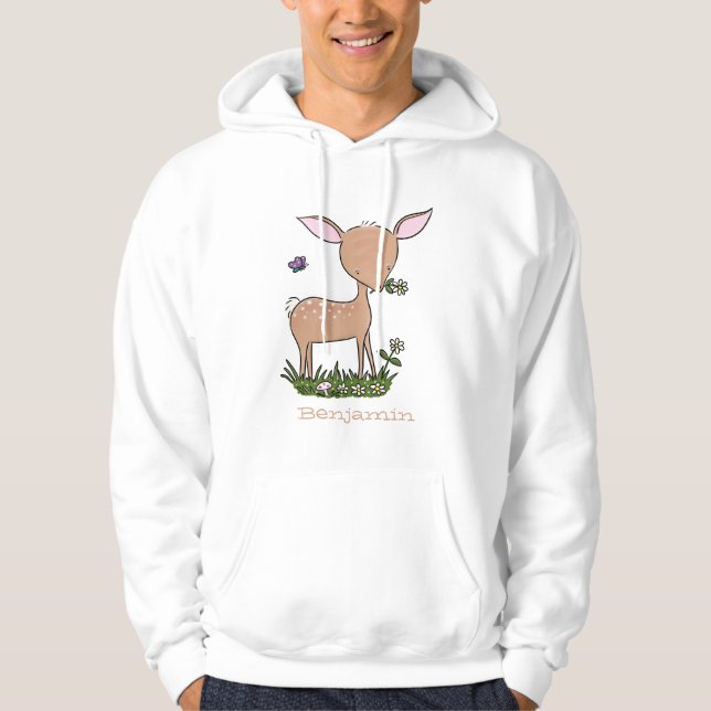 Cute lycklig baby hjort tecknad illustration hoodie (Framsida)