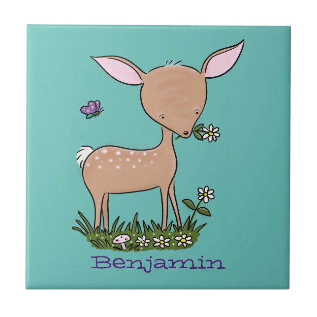 Cute lycklig baby hjort tecknad illustration kakelplatta (Framsidan)