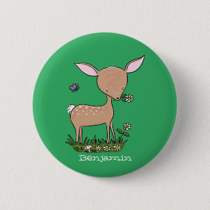 Cute lycklig baby hjort tecknad illustration knapp