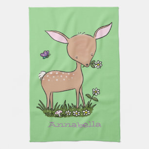 Cute lycklig baby hjort tecknad illustration kökshandduk