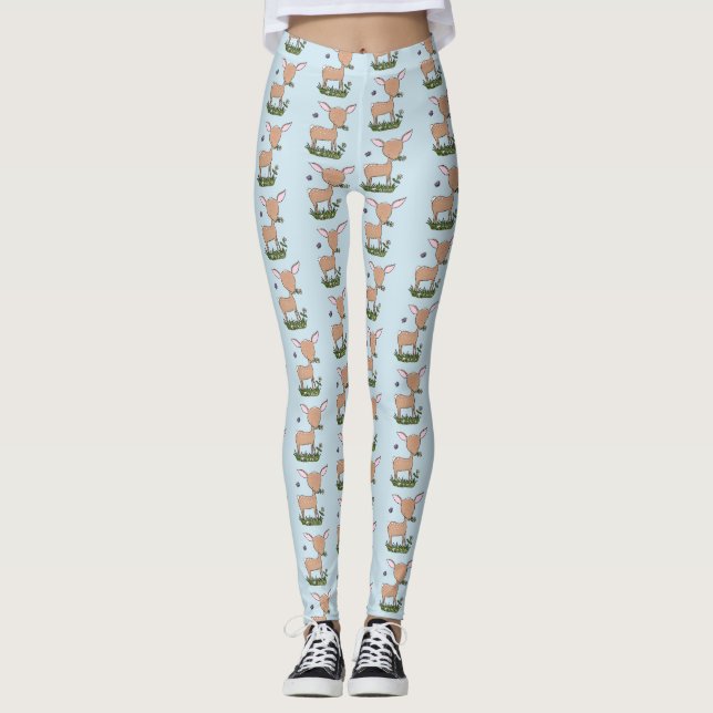 Cute lycklig baby hjort tecknad illustration leggings (Framsida)