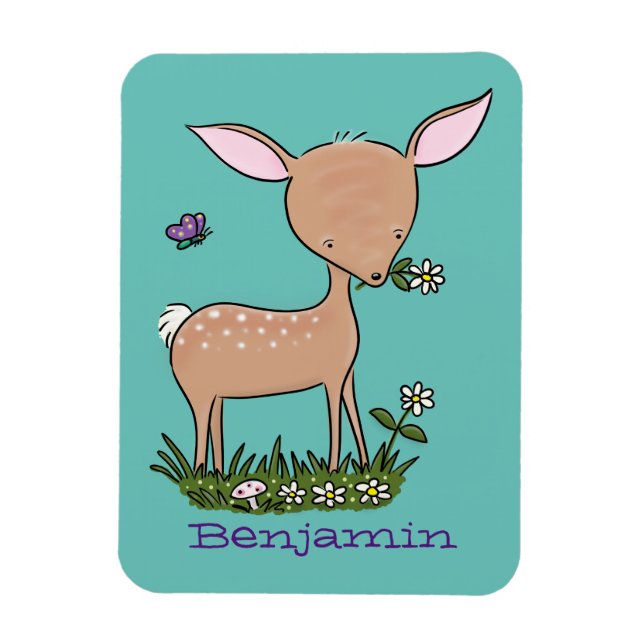 Cute lycklig baby hjort tecknad illustration magnet (Vertikal)
