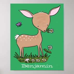 Cute lycklig baby hjort tecknad illustration poster