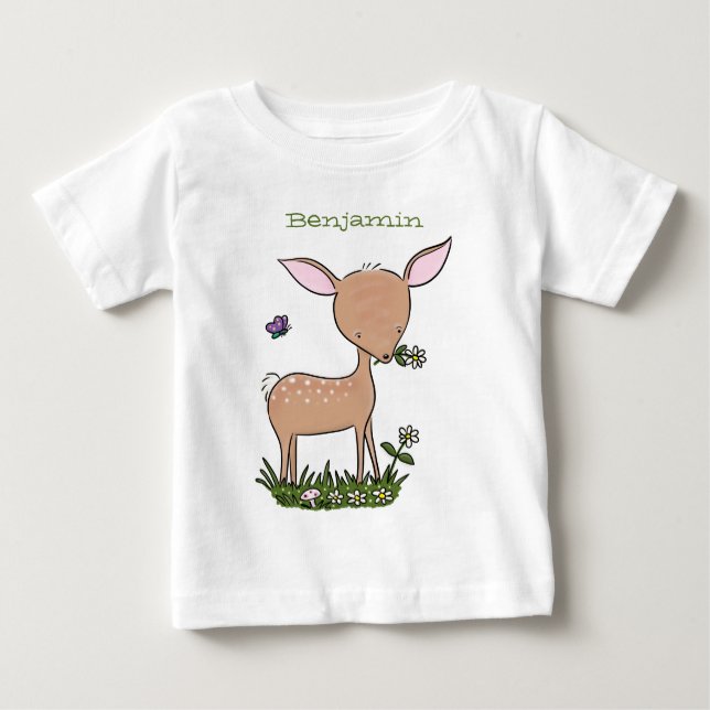 Cute lycklig baby hjort tecknad illustration t shirt (Framsida)