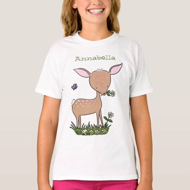 Cute lycklig baby hjort tecknad illustration t shirt (Framsida)
