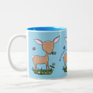 Cute lycklig baby hjort tecknad illustration Två-Tonad mugg