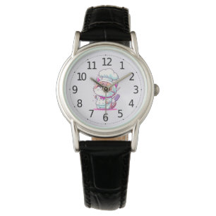 Cute Lycklig Baker Pastry Chef Cat Kitten Armbandsur