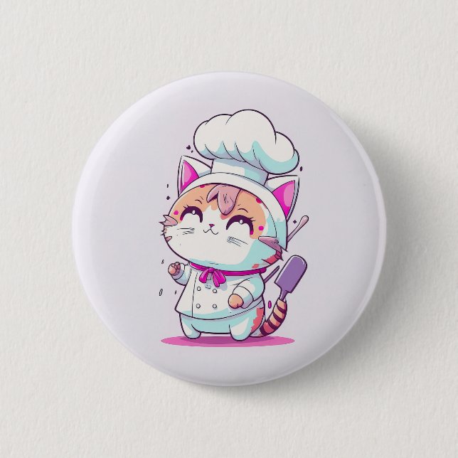 Cute Lycklig Baker Pastry Chef Cat Kitten | Knapp (Framsida)