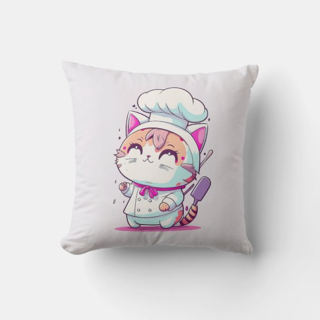 Cute Lycklig Baker Pastry Chef Cat Kitten | Kudde (Framsida)