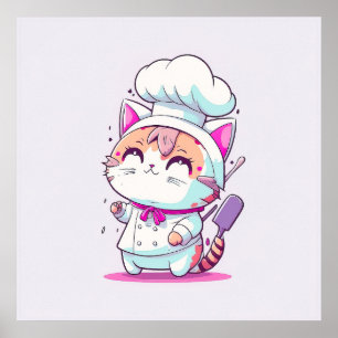 Cute Lycklig Baker Pastry Chef Cat Kitten   Poster