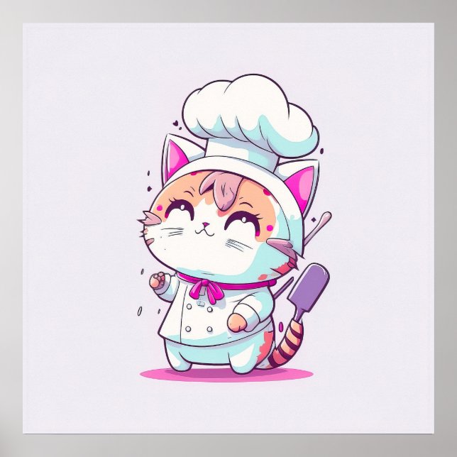 Cute Lycklig Baker Pastry Chef Cat Kitten | Poster (Framsidan)