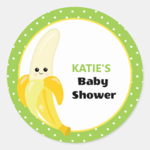 Cute Lycklig Banana Baby Shower Monogram Runt Klistermärke