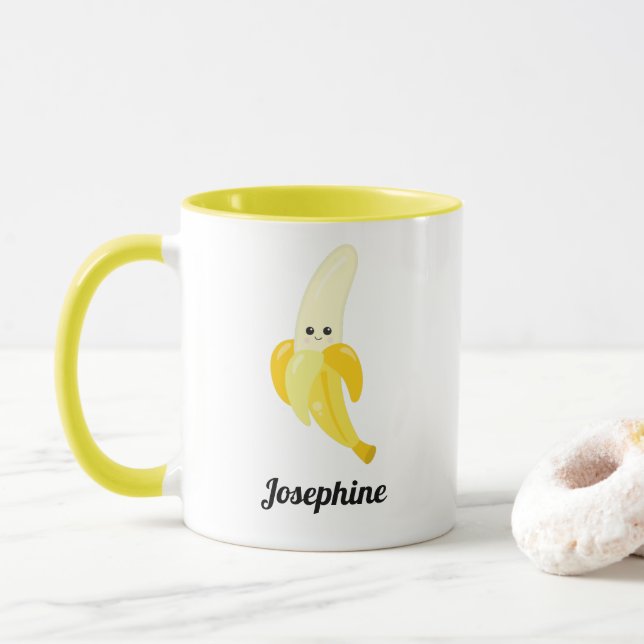 Cute Lycklig Banana Monogram Mugg (Med munk)