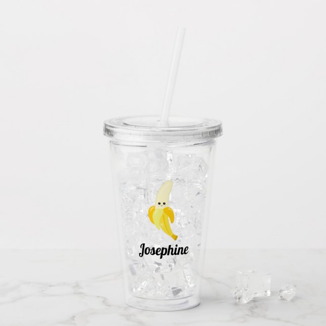 Cute Lycklig Banana Monogram Take Away Mugg (Baksida Ice)