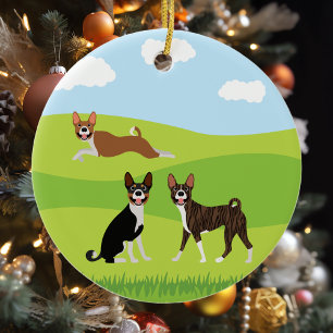 Cute Lycklig Basenji Hound Kärlek Julgransprydnad Keramik