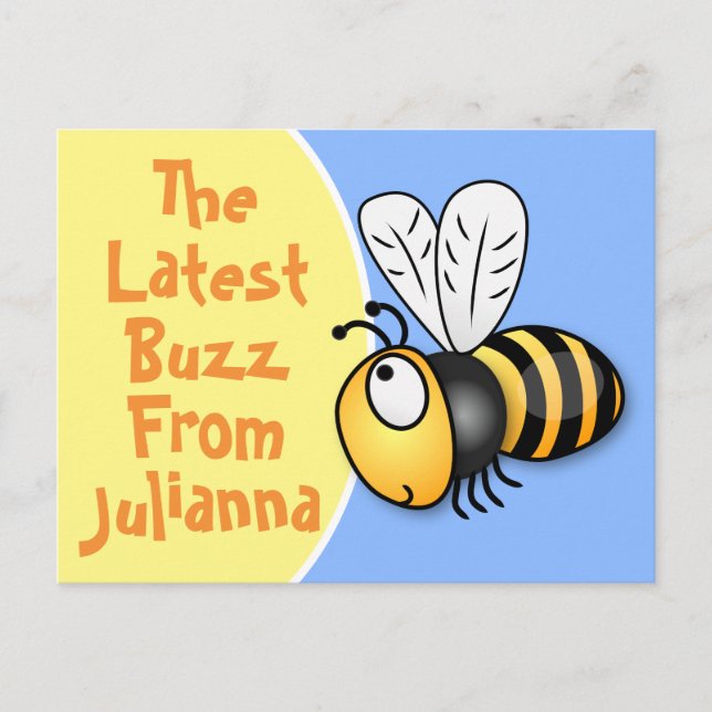 Cute lycklig bee senaste illustration av buzz-teck vykort (Framsida)