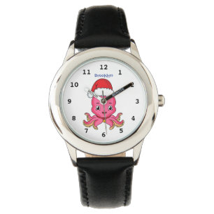 Cute lycklig bläckfisk med julhatt tecknad armbandsur