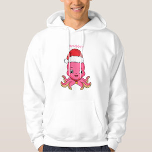 Cute lycklig bläckfisk med julhatt tecknad hoodie