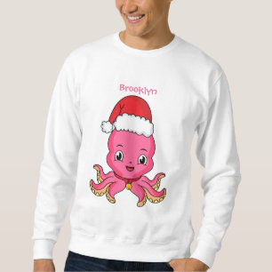 Cute lycklig bläckfisk med julhatt tecknad lång ärmad tröja