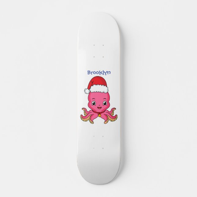 Cute lycklig bläckfisk med julhatt tecknad mini skateboard bräda 18,5 cm (Framsida)