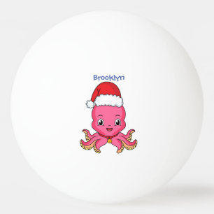 Cute lycklig bläckfisk med julhatt tecknad pingisboll