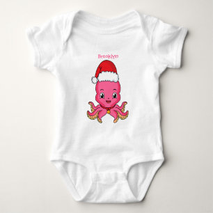 Cute lycklig bläckfisk med julhatt tecknad t shirt