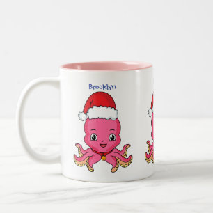 Cute lycklig bläckfisk med julhatt tecknad Två-Tonad mugg
