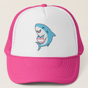 Cute Lycklig Blahaj Blue Shark Holding Trans Heart Keps