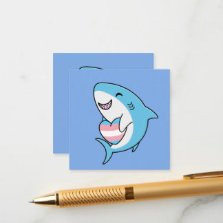 Cute Lycklig Blahaj Blue Shark Holding Trans Heart Tilläggskort