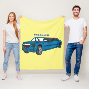 Cute lycklig blue Limousines tecknad car Fleecefilt