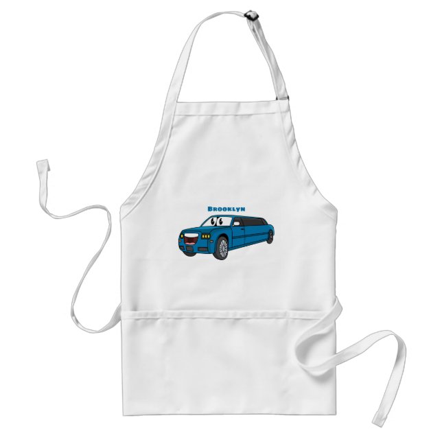 Cute lycklig blue Limousines tecknad car Förkläde (Framsidan)
