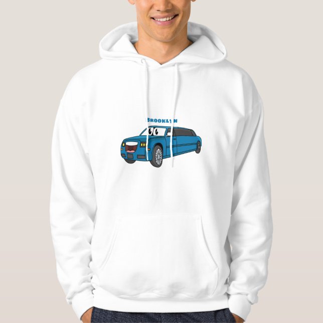 Cute lycklig blue Limousines tecknad car Hoodie (Framsida)