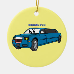 Cute lycklig blue Limousines tecknad car Julgransprydnad Keramik