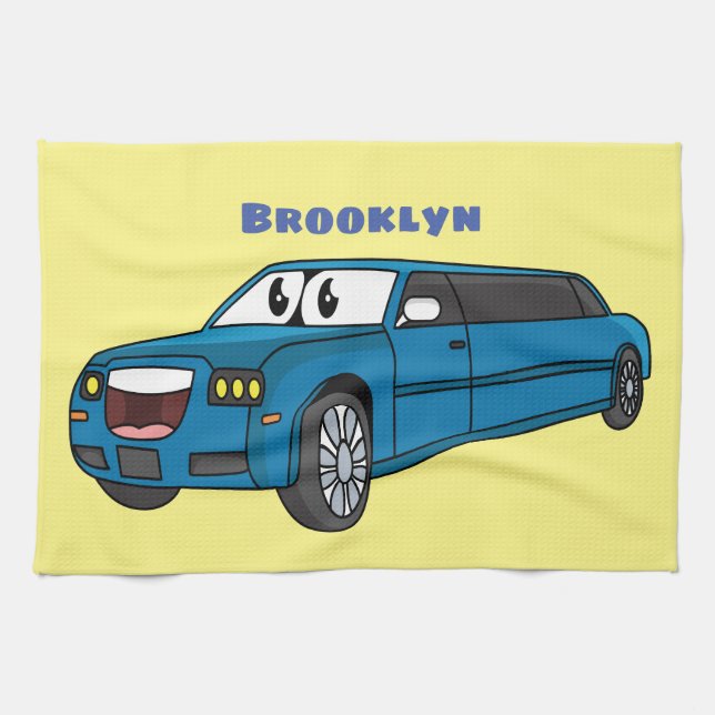 Cute lycklig blue Limousines tecknad car Kökshandduk (Horisontell)