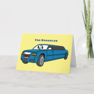 Cute lycklig blue Limousines tecknad car Kort