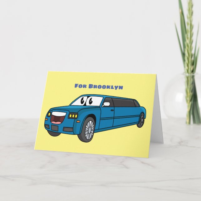 Cute lycklig blue Limousines tecknad car Kort (Framsida)