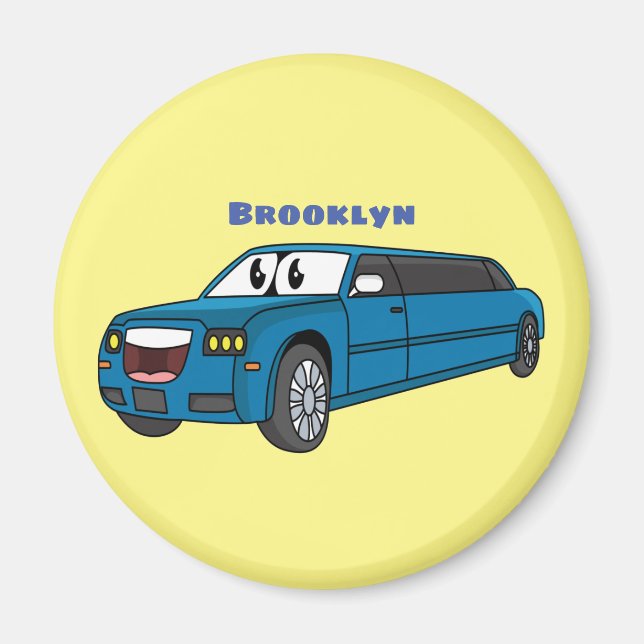 Cute lycklig blue Limousines tecknad car Magnet (Framsidan)