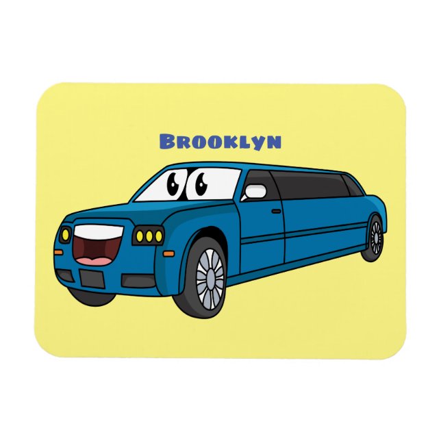 Cute lycklig blue Limousines tecknad car Magnet (Horisontell)
