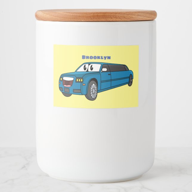 Cute lycklig blue Limousines tecknad car Mat Etiketter (Framsida)