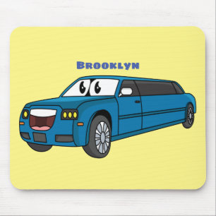 Cute lycklig blue Limousines tecknad car Musmatta