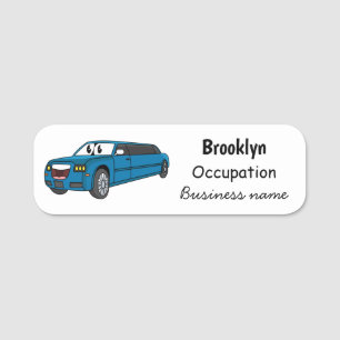 Cute lycklig blue Limousines tecknad car Namnbricka