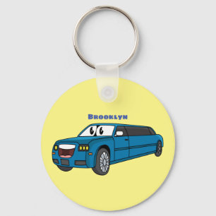 Cute lycklig blue Limousines tecknad car Nyckelring